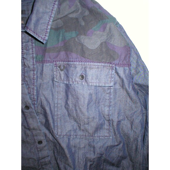 New Mens NWT True Religion Jeans Designer Denim Camo Shirt Button Down L Blue - Picture 7 of 10